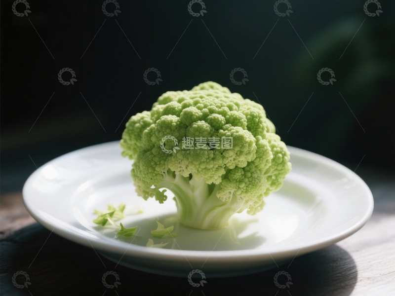 高清大图下载【趣麦麦图】新鲜西兰花置于白色盘中