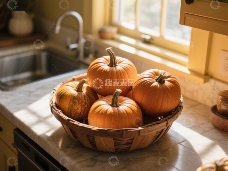 高清大图下载【趣麦麦图】厨房台面上的南瓜篮