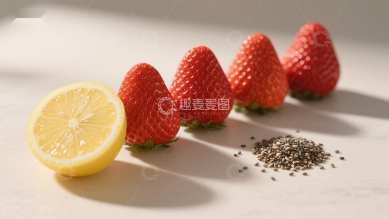 高清大图下载【趣麦麦图】柠檬草莓与奇亚籽的健康组合