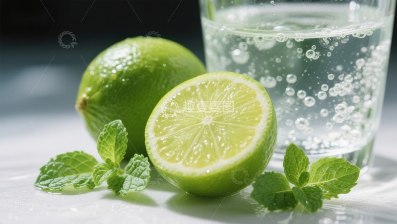 高清大图下载【趣麦麦图】青柠薄荷气泡水