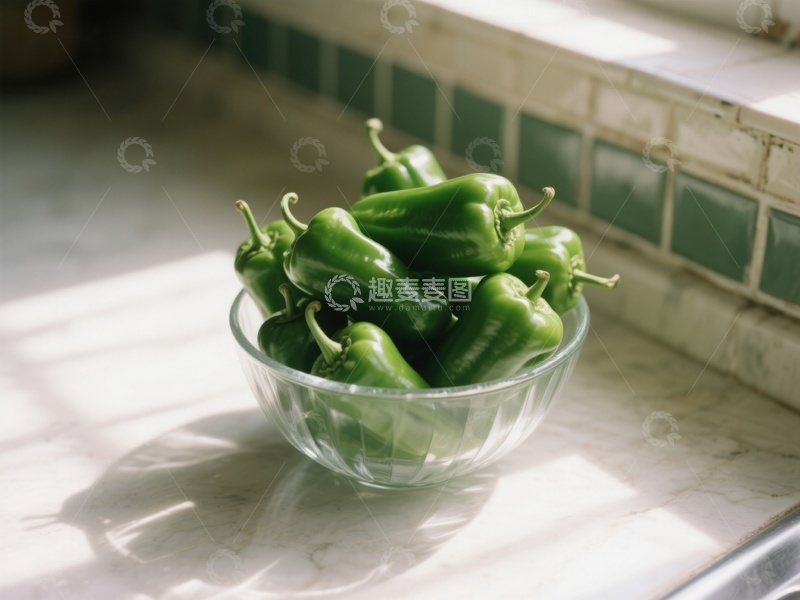 高清大图下载【趣麦麦图】阳光下的青椒碗