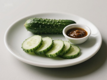 切片黄瓜与酱料盘