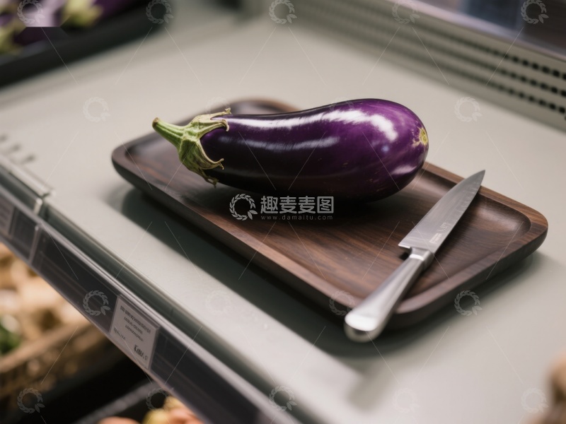 高清大图下载【趣麦麦图】-紫色茄子置于木质托盘上