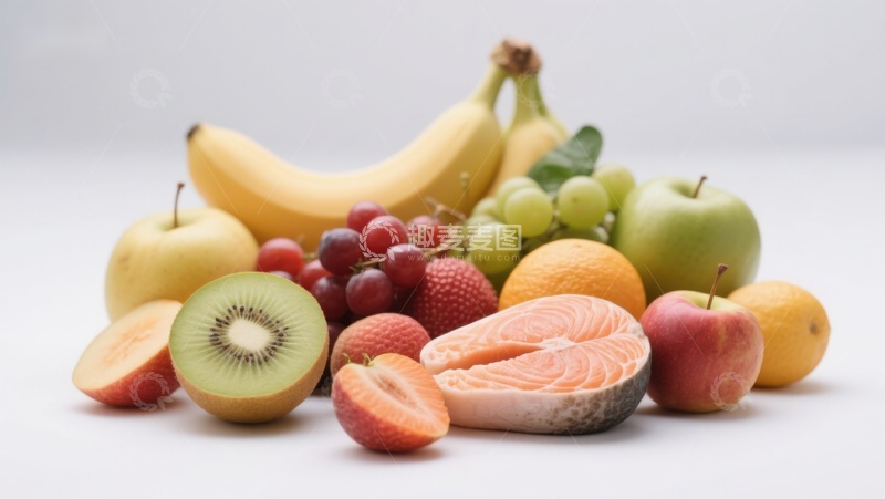 高清大图下载【趣麦麦图】新鲜水果与三文鱼的健康组合