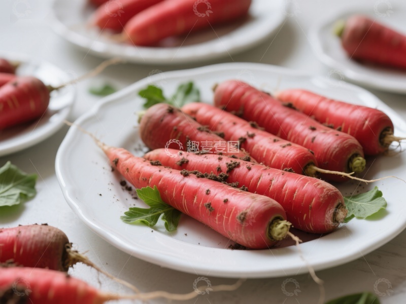 高清大图下载【趣麦麦图】新鲜胡萝卜整齐摆放在白色盘中