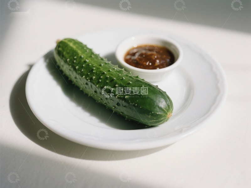 高清大图下载【趣麦麦图】-盘中黄瓜配酱料