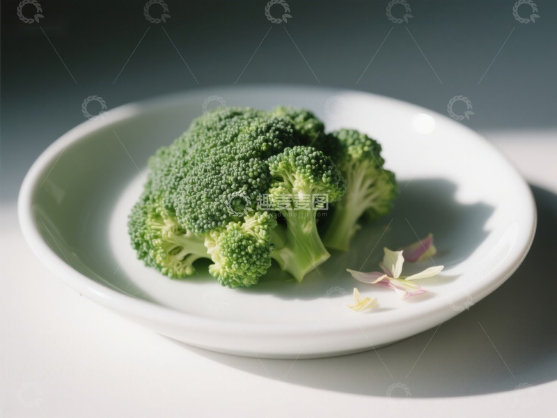高清大图下载【趣麦麦图】盘中新鲜西兰花与花瓣