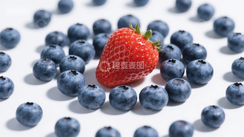高清大图下载【趣麦麦图】草莓与蓝莓的色彩对比