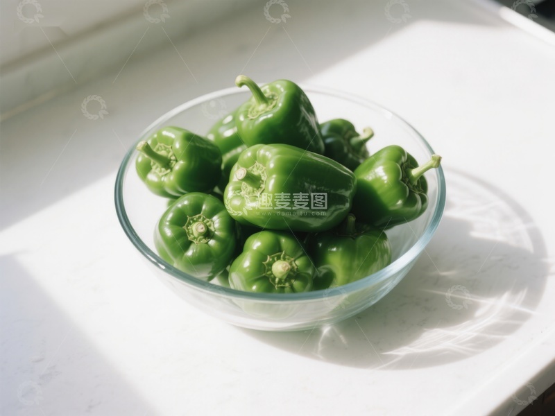 高清大图下载【趣麦麦图】透明碗中的新鲜青椒