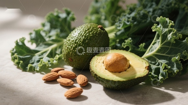牛油果与羽衣甘蓝及杏仁的健康组合