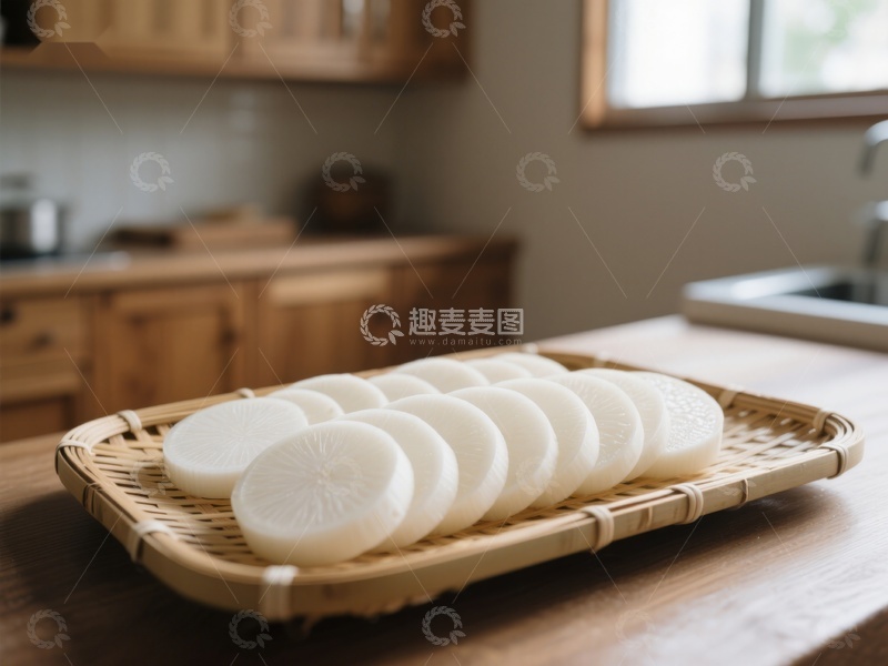高清大图下载【趣麦麦图】竹篮盛放的白萝卜片
