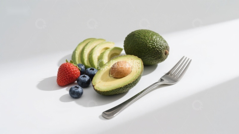 高清大图下载【趣麦麦图】新鲜水果与叉子的静物组合