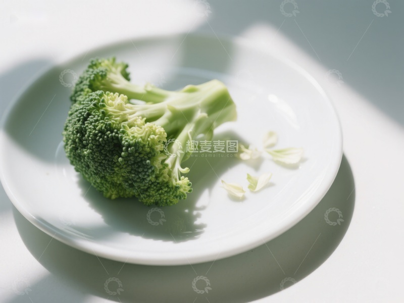 高清大图下载【趣麦麦图】新鲜西兰花置于白色盘中