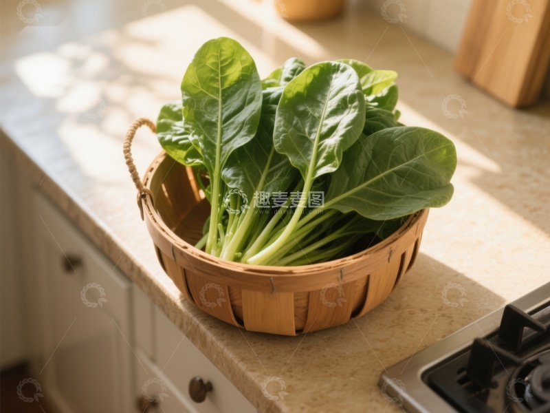 高清大图下载【趣麦麦图】厨房台面上的菠菜篮