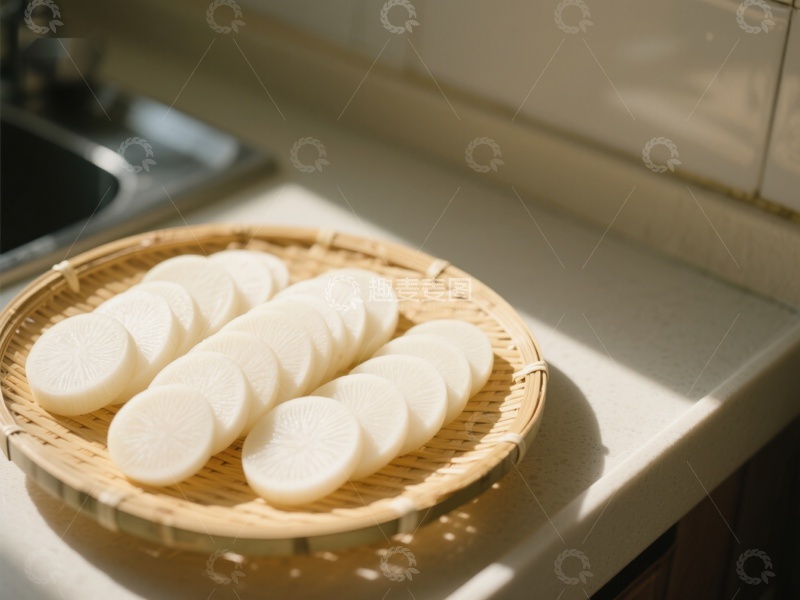 高清大图下载【趣麦麦图】竹篮中的切片白萝卜