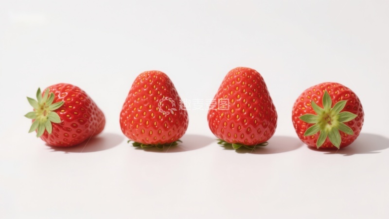 高清大图下载【趣麦麦图】四颗新鲜草莓并排展示