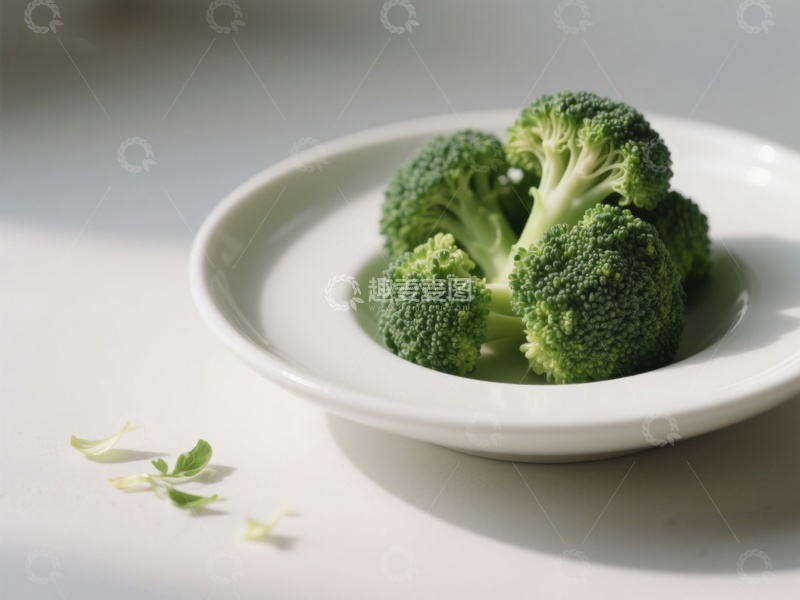 高清大图下载【趣麦麦图】新鲜西兰花置于白色盘中