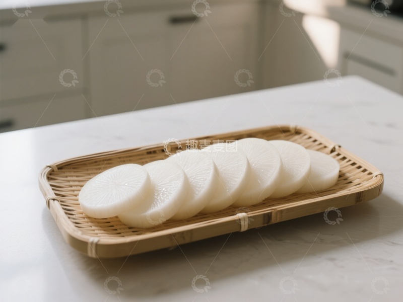 高清大图下载【趣麦麦图】竹盘上的切片萝卜