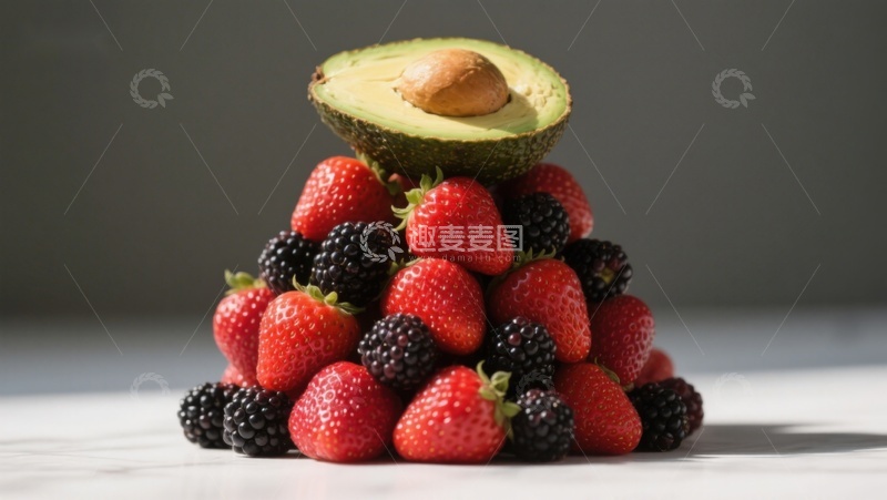 水果金字塔：草莓黑莓与牛油果