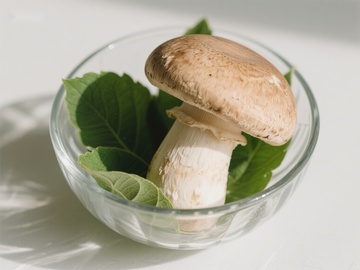 玻璃碗中的蘑菇与绿叶