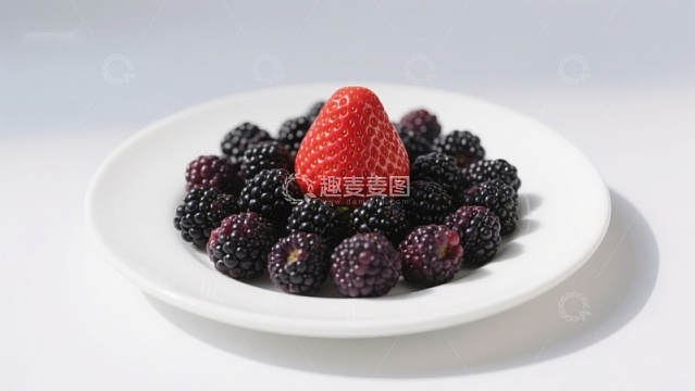 白盘上的草莓与黑莓