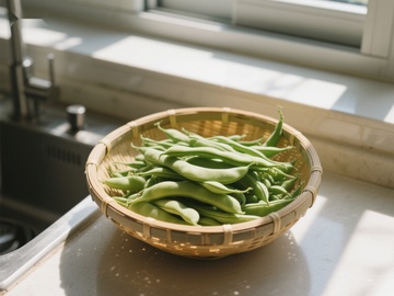 竹篮中的新鲜四季豆
