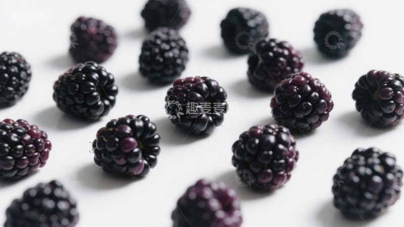 高清大图下载【趣麦麦图】新鲜黑莓散落白色背景
