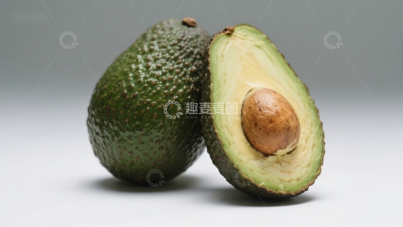 高清大图下载【趣麦麦图】新鲜牛油果，一半切开展示果核