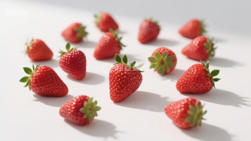 高清大图下载【趣麦麦图】新鲜草莓散落白色背景
