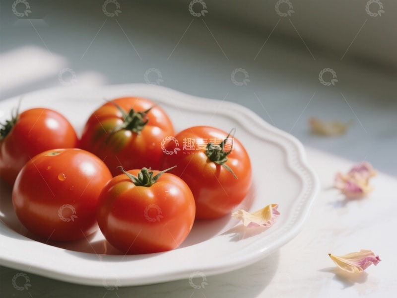 高清大图下载【趣麦麦图】新鲜番茄置于白色盘中