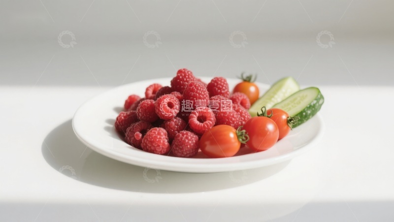 高清大图下载【趣麦麦图】白盘上的新鲜水果与蔬菜