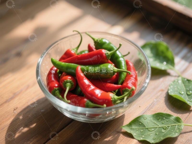 高清大图下载【趣麦麦图】玻璃碗中的红绿辣椒