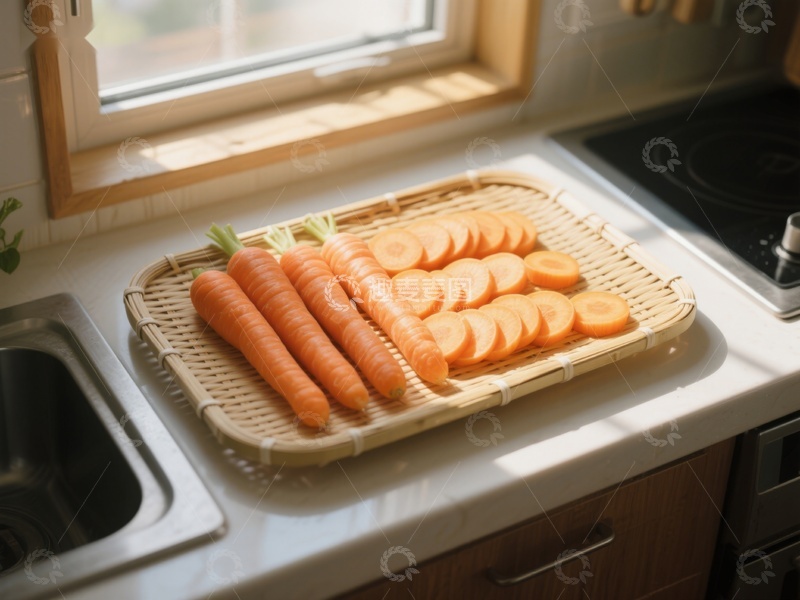 高清大图下载【趣麦麦图】厨房窗边的胡萝卜切片