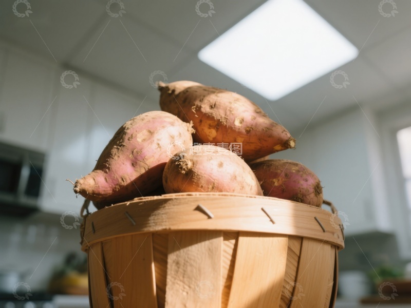 高清大图下载【趣麦麦图】厨房木篮中的红薯堆