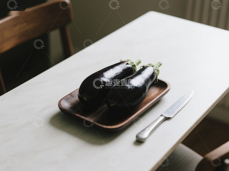 高清大图下载【趣麦麦图】餐桌上的茄子与刀具