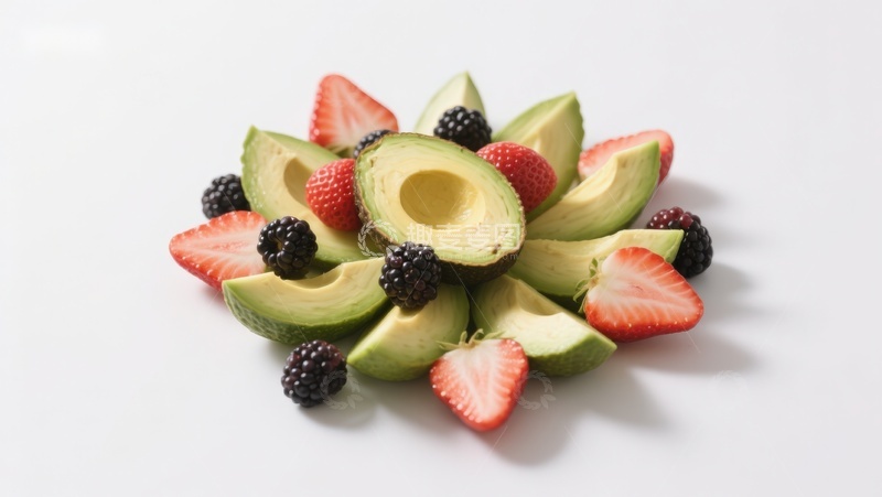 高清大图下载【趣麦麦图】新鲜水果拼盘：牛油果与浆果的组合