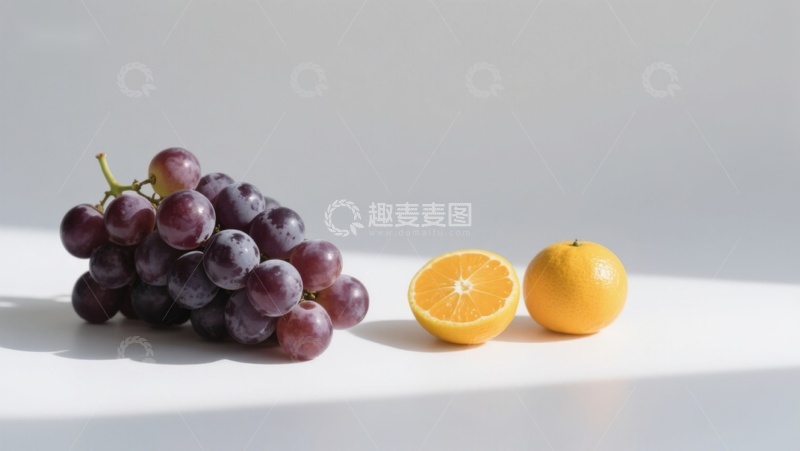 高清大图下载【趣麦麦图】葡萄与橙子的静物组合