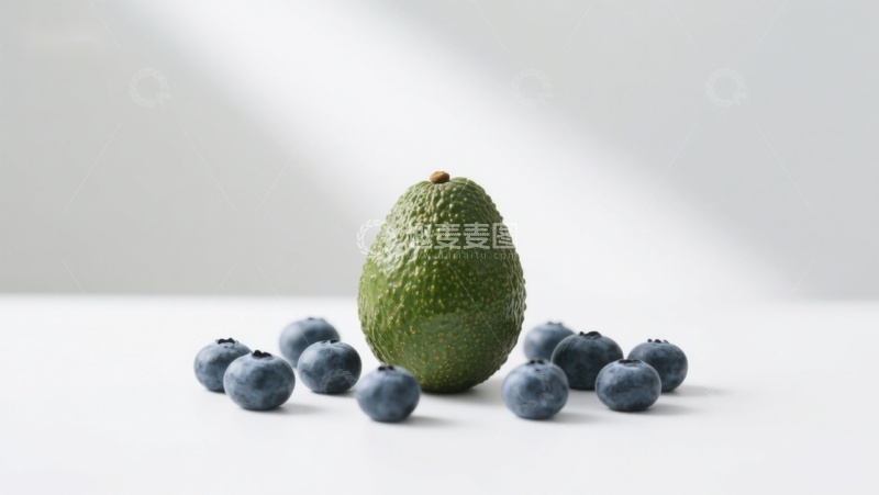 高清大图下载【趣麦麦图】牛油果与蓝莓的静物组合