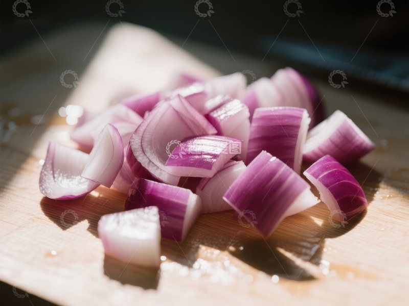 高清大图下载【趣麦麦图】-切好的红洋葱在砧板上