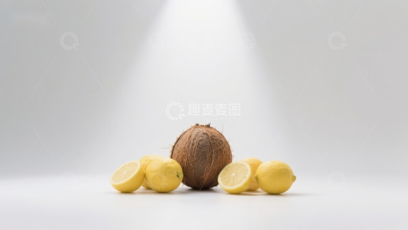 高清大图下载【趣麦麦图】椰子与柠檬的静物组合