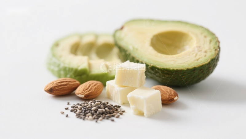 高清大图下载【趣麦麦图】健康食材组合：牛油果、坚果与奶酪