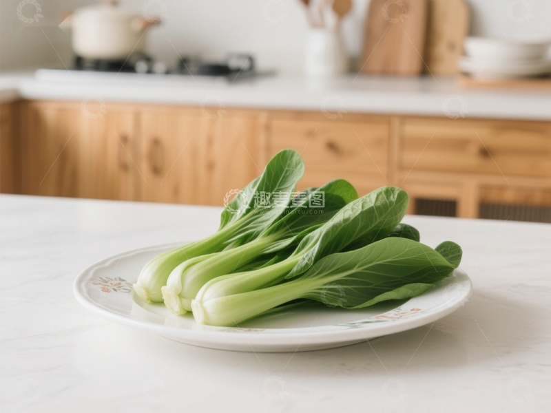 高清大图下载【趣麦麦图】新鲜青菜置于厨房台面