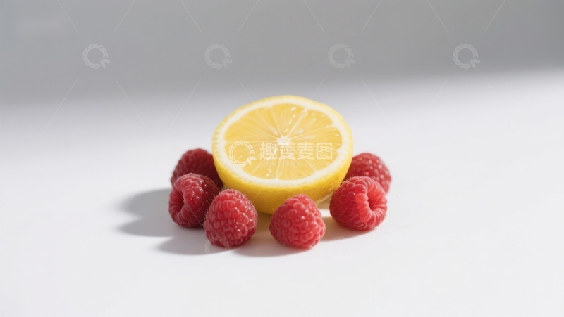 高清大图下载【趣麦麦图】柠檬切片与新鲜覆盆子