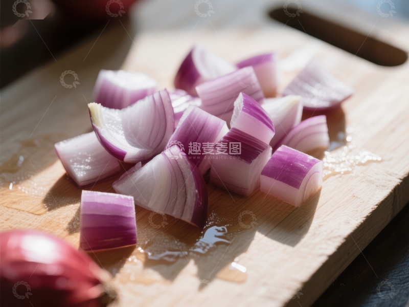 高清大图下载【趣麦麦图】-切好的红洋葱放在砧板上