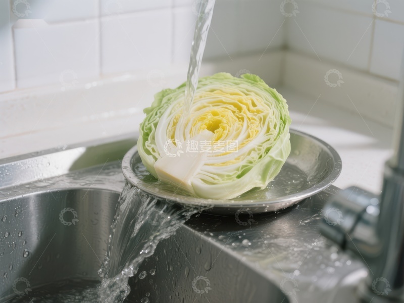 高清大图下载【趣麦麦图】清水冲洗新鲜卷心菜