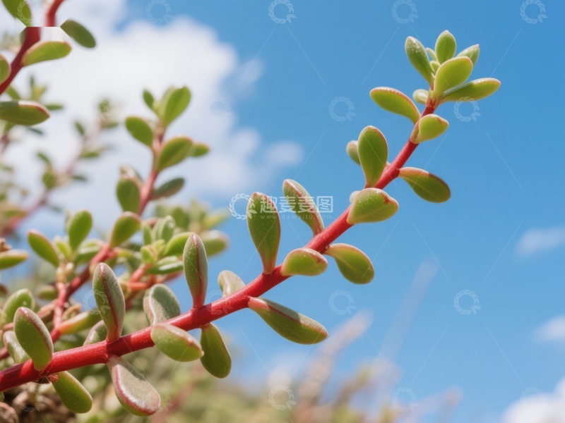 高清大图下载【趣麦麦图】蓝天映衬下的绿色多肉植物
