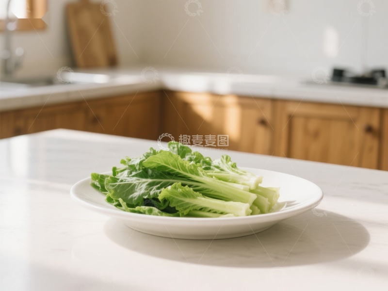 高清大图下载【趣麦麦图】新鲜青菜置于厨房台面