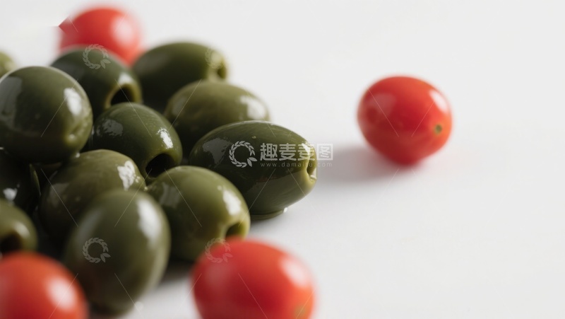 高清大图下载【趣麦麦图】绿橄榄与小番茄的静物组合