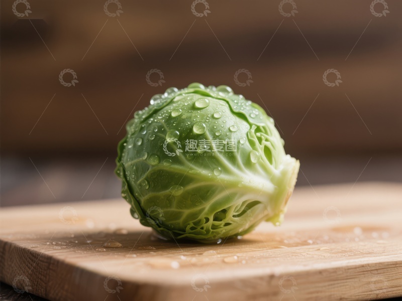 高清大图下载【趣麦麦图】新鲜甘蓝置于木质砧板上