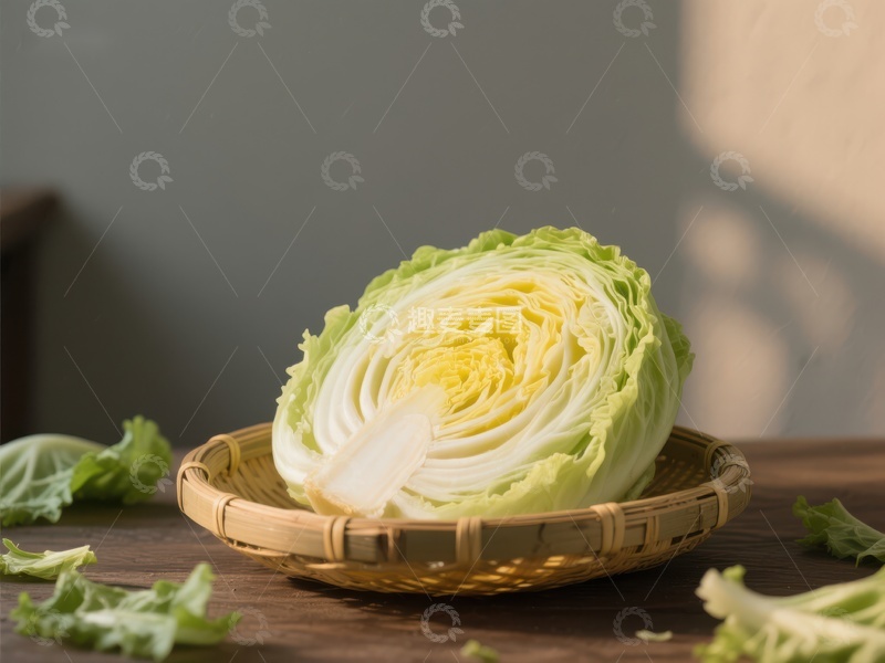 高清大图下载【趣麦麦图】新鲜白菜置于竹篮中